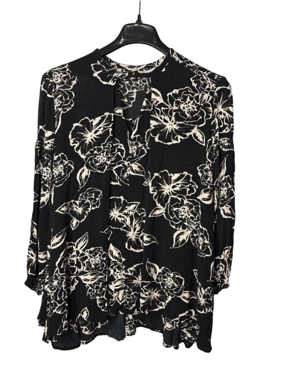 Free People Snap Out Of It Swing Tunic Top XS Floral Black White Brown Green